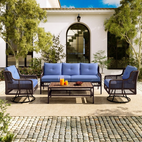 4-Piece HDPE Patio Sofa Set with Cushions