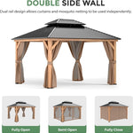 11x13 Wooden Hardtop Gazebo with Enclosed Curtains