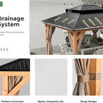 11x13 Wooden Hardtop Gazebo with Enclosed Curtains