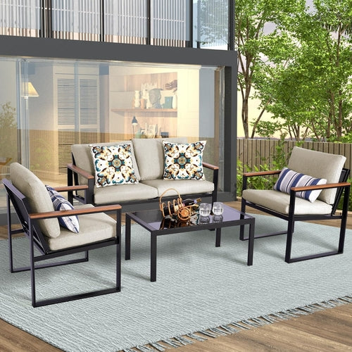4-Piece Metal Patio Sofa Set with Cushions