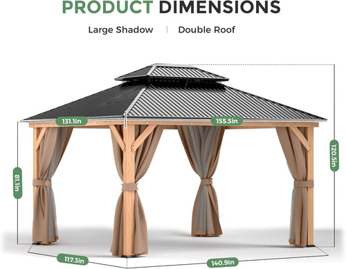 11x13 Wooden Hardtop Gazebo with Enclosed Curtains