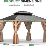 11x13 Wooden Hardtop Gazebo with Enclosed Curtains