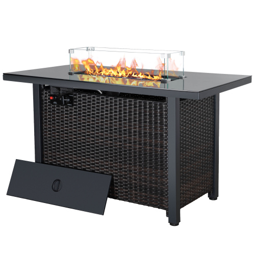 Black Rectangular Propane Fire Pit Table with Hideaway Tank Storage
