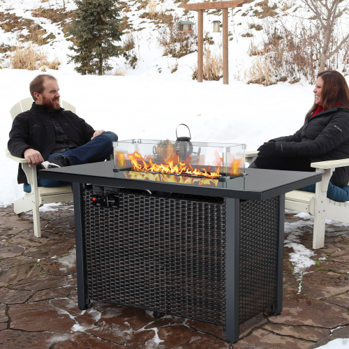 Black Rectangular Propane Fire Pit Table with Hideaway Tank Storage